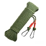 ロープ 10mm 耐荷重 2100kg 10/15/20/25/30/40/50M ポリエステル カラビナ 2 個付き アウトドアキャンプ防災多機能コード (軍緑色 10mm ロープ, 15M)