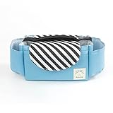 ビーカー用バッグ ベビーカー ドリンク ホルダー ポケット オーガナイザー ドリンクホルダー付き 多機能小物入れ　おむつ交換用マット付き 多数のベビーカーに取り付けられる (青)