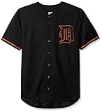 MLB Detroit TigersメンズShort SleevedテクスチャレプリカジャージーPopアップリケ、4 x /トール、ブラック