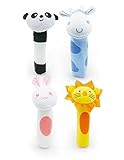 4個セットCartoon Stuffed Animal Baby Soft Plush Hand Rattle Squeaker Sticks for Toddlers – パンダ、Tiger、うさぎ
