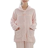 Baby-mine (ベイビーマイン) マタニティー パジャマ ルームウェア ベルベット なめらか ふわふわ 長袖 上下セット 前開き リボン (L, ピンク)