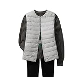 HCAWRNAP ダウンベスト レディース ライト ノーカラー インナーダウン ベスト 襟なし ウルトラライトベスト Uネック Vネック 2way 軽量 暖かい 防寒 秋 冬 春 HC19 (L, グレー)