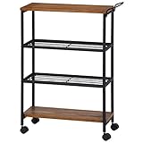 不二貿易 ワゴン 4段 レアル 高さ87cm アイアンスチールxウッド ブラウン 10847