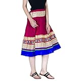 Indian Women Golden lace border Cotton knee length Skirt with Dori , Length - 28 Inches Waist Size -