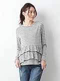 Angeliebe エンジェリーベ マタニティ 授乳口付き レイヤード フリル ボーダー トップス 妊婦服 産前 産後 長袖 M 杢グレー 21857 21857160