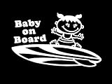 カッティングステッカー【SURF BABY ON BOARD（GIRL）】カラー：ホワイト　左向き [並行輸入品]