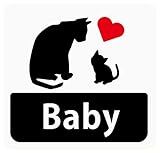 Baby in Car 「ねこの親子」 Square Type 車用ステッカー (マグネット) (ホワイト) ／ 赤ちゃんが乗ってます (9.9cm×10.5cm) q02