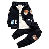エフティーゾーン(Ftzone)3in1子供服ベビーの女の赤ちゃん男の赤ちゃんの柔らかい綿の上着+上下セット暖かい長袖Tシャツ+ロングパンツセット秋冬防寒保温 (6-12ヶ月, 濃紺)