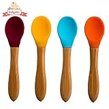 Babynow Baby Feeding Spoons 4 Colour Spoon Set with Soft Silicone Tip and Bamboo Handle Tested as BP