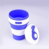 卓仕朗　水筒　シリコン製　折り畳み式　携帯便利　蓋付き 折りたたみカップ　子供　大人　アウトドア/スポーツ/出張/運動会適用　350ｍｌ (ブルー)