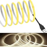 【RYE】 COB テープライトLEDストリップライトフレキシブル 高密度 幅5mm 隠れたLEDテープライト4m 320LEDs/m 昼光色4000K DC5V 180°発光CRI>=90，両面テープ変形可能 切断可能 寝室 キッチンホーム オフィス屋内装飾 (4000K,4m)