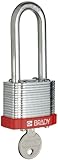 Brady Steel Lockout/Tagout Padlock, Keyed Alike, 1-1/3 Body Length, 2 Shackle Clearance, Red (Pack o