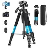 JOILCAN カメラ三脚 Canon Nikon用 74インチ 軽量デジタル一眼レフ三脚カメラスタンド 取り外し可能なヘッドとユニバーサル電話マウント付き 強化アルミニウム製 トール三脚 Vlogライブストリーミング用 (ブルー)