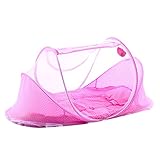 URIJK ベビー蚊帳 折りたたみ式 ワンタッチ 底付き 虫よけ ムカデ対策 蚊帳＋ベビーマット+枕＋音楽バッグ 4件セット 赤ちゃん蚊帳 コンパクト収納 携帯便利 通気 安眠 ベビー蚊帳ミニ (ピン