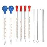 ZeniMart ピペット スポイト ガラスピペット 目盛り付きスポイト 10本入り 0.5ml 1ml 2ml 3ml 5ml 10ml ゴムキャップ ガラス ベントチップ イヤースポイト 拌棒混合ツール クリーニングブラシ付き 移送液用 イージードーズ用 計測用 科学実験用 薬 水分 精油 化粧品 香水 小分け 自由研究用 [並行輸入品]