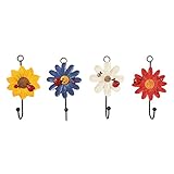 healifty 4pcs樹脂てんとう虫フラワーフック冷蔵庫ステッカーフック壁ドアキッチンバスルームハンガー