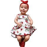 菲服 赤ちゃんの女の子 かわいい イチゴプリント ロンパーの服のプリンセスドレス （70-100） (70)