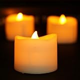 Youngerbaby 12pcs Amber Yellow Flameless Flickering Tea Lights With Timer - 6 hrs On 18 hrs Off - Ba