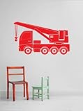 ビニール壁デカールステッカー: Crane Truck解体解体Construction操作機器Kids Boysツールベッドルームバスルームリビングルーム画像アートPeel & Stick Mural