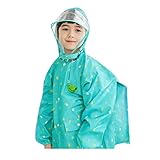 レインコート女の子 男の子 キッズ バイザー付き raincoat 子供用 防水 カッパ リュック 対応 通学 雨具 携帯ポーチ 付き (L(130-150cm), グリーン)