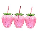 Ciieeo 1 セット 3個 光るパイナップルカップ Ppボトル 再利用可能な蓋付きパフェカップ トロピカルパイナップル Pp ストロー付き ドリンク ピンク Pp素材