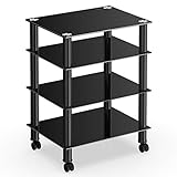 FITUEYES テレビ台 キャスター付き メディア スタンド テレビラック オーディオ コンポーネント 4段 強化ガラス 幅600mm ブラック AS406005GB