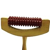 木製ブラシシェイプカットリングMassager withハンドル、イエロー色、木製ローリングボールマッサージ、ボディマッサージ器、Thanks Givingまたはクリスマスギフト