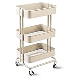 Harper Bright Design キッチンワゴン キャスター付き バスケット 収納キッチン 高さ調整できる メッシュ状の底板 MX037095 (ベージュ)