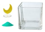 花市場直送便 ミニチュアガラス 三日月台付B & カラーサンド エメラルドグリーン & 植え込み用グラス ニューブロックL