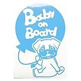 ブルー（青） 犬 パグ お座り 風船 Baby on board ベビーオンボード ステッカー 窓ガラス用シールタイプ 車 戌 干支 動物