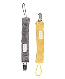 Baby Pacifier Clip Set of 2 in Gray & Yellow Minky by Polka Dot Moon
