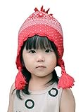 (ビグッド)Bigood 可愛い 毛糸 帽子 赤ちゃん ベビーニット帽 出産祝い 新生児 ボンボン ワッチキャップ キッズ 女の子 秋冬 子供 ニットキャップ レッド S