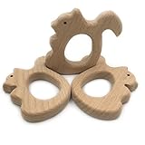 Kissteether 3pcs 手作り木製オーガニックセーフベビーテザーリスペンダントオーガニックナチュラルブナ木製玩具ハンドカット動物DIYベビーテザー看護アクセサリー (3pcs)