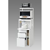 エムケー精工(MK精工) 上棚付レンジ台 キャビー(幅56.5)引出しタイプ ホワイト CBU-239W