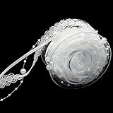 Hymyily パールチェーンリボン ファッショナブルなレース 薄いリボン装飾 レーストリム 結婚式 トリム アップリケ DIYの手工芸品 長さは約5m、幅は約20mmです (ホワイト)