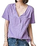 [ジェームズ・スクエア] ヘンリーネック Tシャツ Vネック カットソー レディース 無地 スキッパー シャツ スキッパーシャツ ブラウス ロング ロンT とろみシャツ トロミ ロング丈 透け感 薄手 コットン デコルテ ニット シンプル ナチュラル カジュアル セクシー フェミニン マニッシュ 大人可愛い 上品 キレイメ ガーリー カワイイ 可愛い 春 夏 秋 春夏 大人 半袖パープル XL