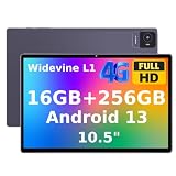 VETOO Android 13 タブレット 10.5インチ、 T616 8コア、16GB (8+8仮想) RAM、256GB ROM、1TB拡張可能、Widevine L1対応、FHD IPS 1920x1200、8MP/13MP、4G LTE SIM、2.4G/5G WiFi、Bluetooth、GPS、顔認識、画面分割、ワイヤレス投影、18W PD急速充電