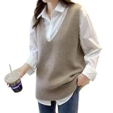 [MEME XTRA] ニットベスト レディース 無地 Vネック セーターベスト 重ね着 ベスト リブニット ノースリーブ ニット トップス ニットチョッキ 袖なし オシャレ フリーサイズ カジュアル オフィス 通勤 春秋冬