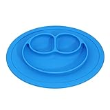 Honel お食事マット ランチョンマット ランチプレート シリコン 離乳食 ベビー食器 幼児 赤ちゃん 子供 キッズ ぴったり吸着 ひっくり返らないベビー食器 笑顔 ブルー