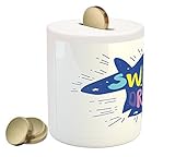 Sweet DreamsコインボックスBank by Ambesonne、ブルーシルエットのユニコーンヘッドwith Stars andレタリングテキストMythical漫画、印刷セラミックコイン銀行