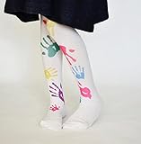 ☆子ども用デザインタイツ☆ホワイト＆ハンドプリント40デニール