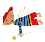 Blue jumping boy guardian angel on a spring with yellow wand by Iauctionshop