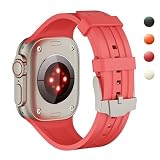 YOFITAR for Apple Watch バンド フッ素ゴム素材 49mm/46mm/45mm/44mm/42mm/41mm/40mm アップルウォッチ ベルト Series Ultra2/Ultra、10/9/8/7/6/SE/SE2/5/4 防水 蒸れない 通気性 汗に強い（レッド、42mm/41mm/40mm)