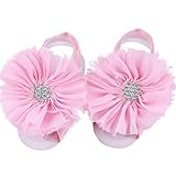 FEITONG 2016 1Pair Infant Pearl Chiffon Barefoot Toddler Foot Flower Beach Sandals (Pink) by FEITONG