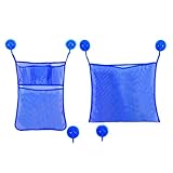 OUNONA おもちゃ収納袋 お風呂 メッシュバッグ 多用途 子供玩具 お風呂ハンモク ネット袋 壁掛け 吸盤式 学習収納 子供部屋収納 フック付き（ブルー）2セット