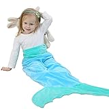 可愛い 毛布 子供の人魚姫寝袋 フランネル ブランケット子ども 寝袋 アウトドア 子供への贈り物 (青, 1-8歳 （142cm）)
