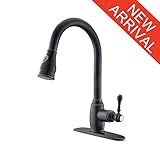 Ufaucet Oil Rubbed Bronze Solid Brass Single Handle Pull Out Sprayer Kitchen Sink Faucet,Pull Down K