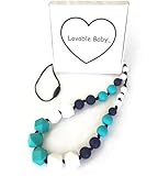 Silicone Baby Teething Necklace for Mom to wear, BPA free, Non-toxic Food Grade, turquoise/white/blu