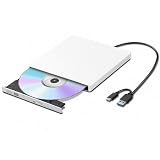 外付CD・DVDドライブ DVDレコ CD/DVD-Rプレイヤー USB3.0&Type-C両用ケーブル Window/Linux/Mac OS対応 読み出し&書き込み エラー校正 TYPE-Cコネクター付き 日本語取扱説明書付き (ホワイト)