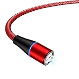磁石式 3A/5A急速充電ケーブル マグネット TypeC用充電 iPhone用充電 Android-microUsb用充電 スマートフォン タイプC用充電 アイフォン用充電ケーブル アンドロイド用充 マイクロUSB用充電 コネクタ 脱着 防塵 ナイロン製 LEDランプ付き 360(+180)度回転 自動接続(1M-3A充電ケーブル-赤) [並行輸入品]